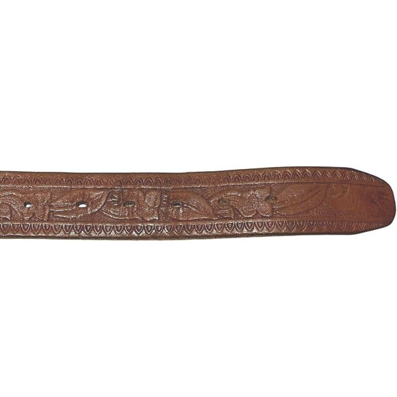 Hand-Tooled Steerhide Brown Leather Belt With Leaf Design Size 38 Stamped B1892 - Picture 5 of 7